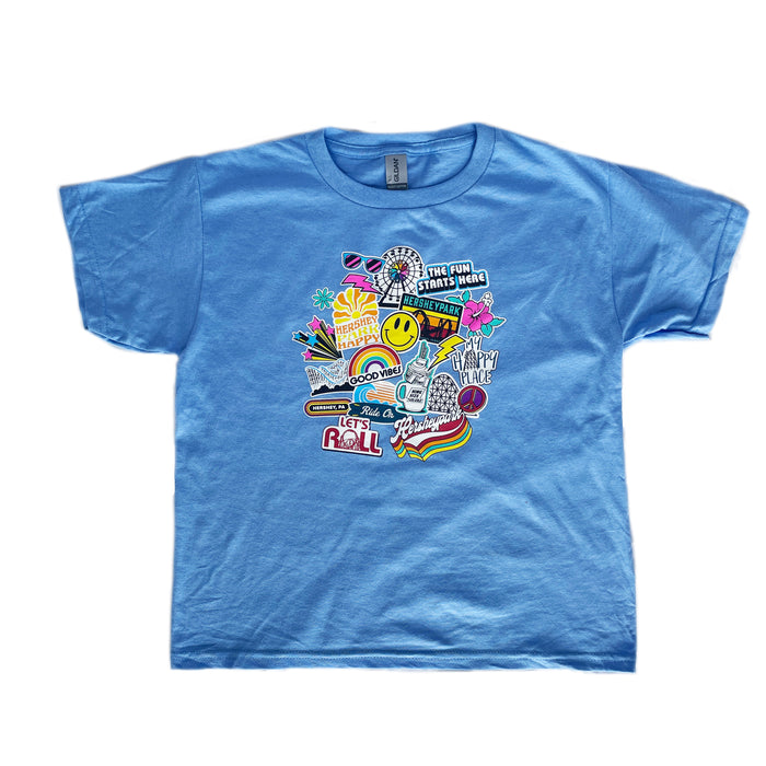 Hersheypark Blue Sticker Collage Youth T-Shirt