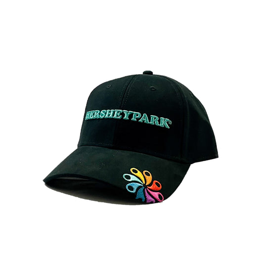 Hersheypark Pinwheel Embroidered Hat Black w/Teal Lettering