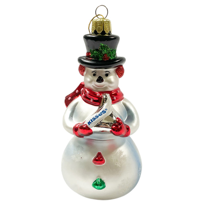 Kisses Snowman Glass Ornament
