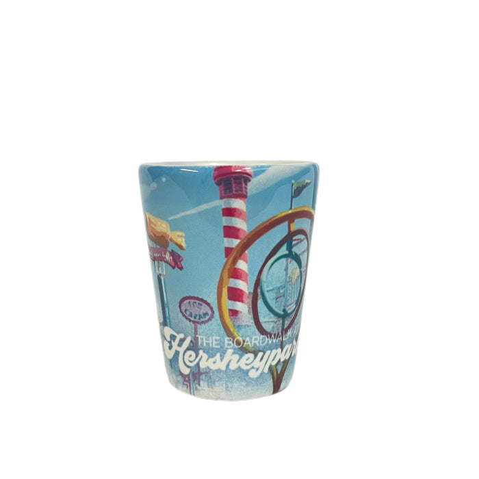 Hersheypark White Ceramic Boardwalk Artwork Shot Glass